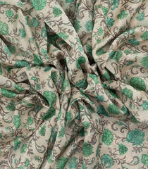 Green Woven Chanderi Cotton Saree With Printed Floral Motifs-CC1315