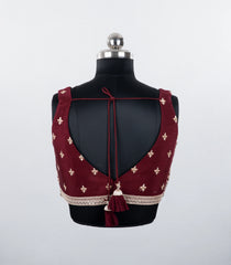 Maroon Embroidered Blended Raw Silk Readymade Sleeveless Blouse RB5205