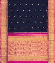 Midnight Blue Handloom Korvai Kanchipuram Silk Saree With Parrot Buttas-KA16172