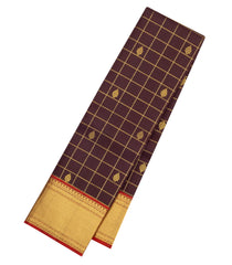 Dark Brown Handloom Kanchipuram Silk Saree With Zari Checks & Buttas-KA15944