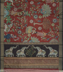 Maroon Woven Synthetic Cotton Saree With Printed Princess Motifs-BL4285