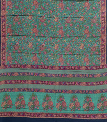 Aquamarine Printed Pure Satin Silk Saree With Floral Motifs-PS0957