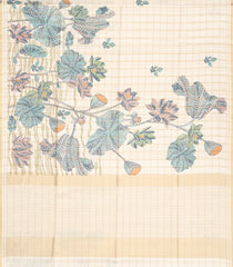 Cream Woven Art Tussar Silk Saree With Printed Floral Motifs-BL3737