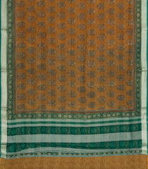 Oil Mustard Printed Chanderi Cotton Saree With Checks & Floral Motifs-CC1616
