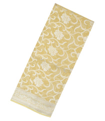 Yellow Handloom Banarasi Tissue Silk Saree With Floral Vine Motifs-BE1409