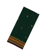 Bottle Green Handloom Bengal Cotton Saree With Cross Buttas -BG1455