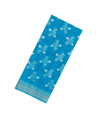 Sky Blue Printed Art Dola Silk Saree With Floral Motifs-BL5750