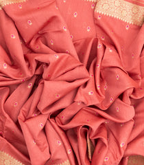 Peach Handloom Banarasi Silk Cotton Saree With Floral Motifs-BE1633