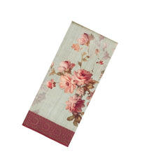 Taupe Printed Synthetic Tussar With Contrast Zari Border-SY0294