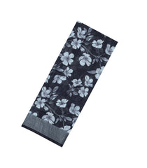 Black Printed Synthetic Linen Saree With Floral Motifs-SY0182
