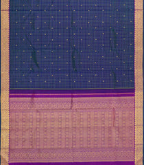 Dark Blue Handloom Kanchipuram Silk Saree With Checks & Buttas-KA15714