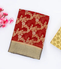 Crimson Handwoven Banarasi Georgette Silk Saree With Floral Jaal Motifs