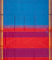Blue Handloom Silk Cotton Saree With Stripes & Contrast Border-SC3696