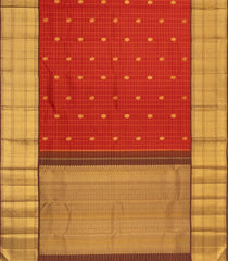 Red Handloom Kanchipuram Silk Saree With Checks & Buttas-KA15876