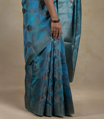 Cyan Woven Synthetic Tussar Silk Saree With Floral Motifs-BL4682
