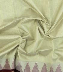 Light Green Handloom Korvai Silk Cotton Saree With Maroon Border-SC4424