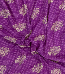 Purple Printed Jaipur Cotton Saree With Printed Floral Motifs-JC1751