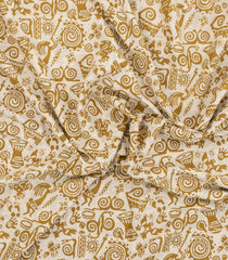 Taupe Printed Jaipur Cotton Saree With Tribal Motifs-JC1576