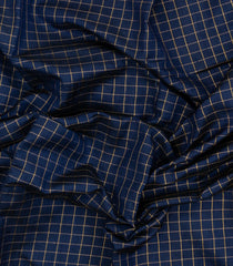 Navy Blue Woven Tussar Silk Saree With Chekcs & Mustard Border-TU3232