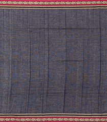 Navy Blue Handloom Bengal Cotton Saree With Floral Buttas-BG1682