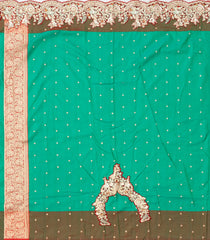 Aquamarine Woven Blended Satin Saree With Embroidered Floral Motifs-BL3801