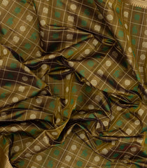 Olive Green Handloom Silk Cotton Saree With Checks-SC4226
