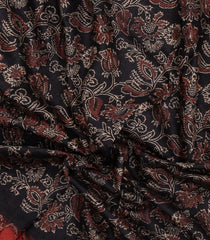 Black Printed Chanderi Cotton Saree With Zari Border-CC1501