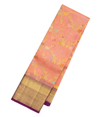 Peach Handloom Kanchipuram Silk Saree With Meena Floral Motifs-KA12526