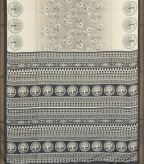 Cream Printed Synthetic Tussar Silk Saree With Grey Border-SY0037