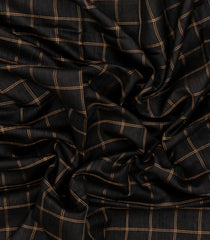 Black Handloom Dupion Silk Saree With Checks & Printed Pallu-DS0546