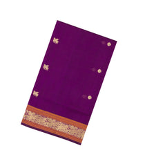 Dark Purple Handloom Silk Cotton Saree With Zari Buttas & Contrast Border-SC4809