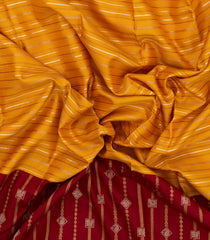 Mustard Handloom Korvai Kanchipuram Silk Saree With Stripes & Contrast Border-KA13677