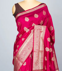 Hot Pink Woven Art Tussar Silk Saree With Floral Motifs-BL4629