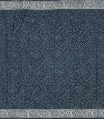 Dark Grey Printed Jaipur Cotton Saree With Floral Motifs-JC1624