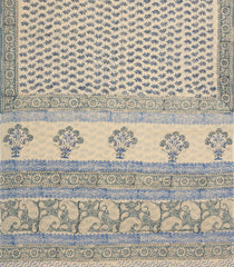 Cream Printed Jaipur Cotton Saree With Floral Motifs-JC1801