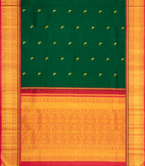 Dark Green Handloom Korvai Kanchipuram Silk Saree With Parrot Buttas-KA16170