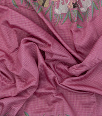 Pink Pritned Dupion Saree With Zari Checks & Border -BL5000