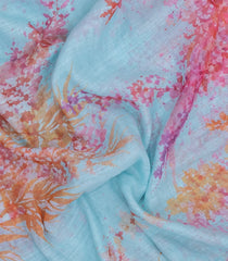 Turquoise Printed Synthetic Linen Saree With Abstract Motifs-SY0153