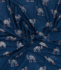 Indigo Printed Jaipur Cotton Saree With Camel Motifs-JC1803