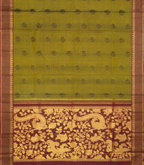 Bonsai Green Handloom Kanchipuram Silk Saree With Kalamkari Motifs Pallu