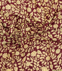 Maroon Printed Jaipur Cotton Saree With Kalamkari Motifs-JC1909