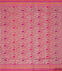 Hot Pink Handloom Banarasi Raw Silk Saree With Stripes & Meena Border-BE1901