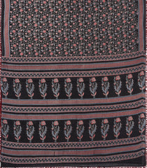 Black Printed Jaipur Cotton Saree With Tie & Dye Motifs-JC1860
