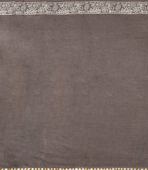 Dark Grey Printed Jaipur Cotton Saree With Floral Motifs-JC1858