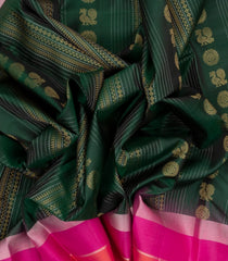 Bottle Green Handloom Soft Silk Saree With Annam Motifs-SO4009