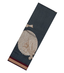 Dark Grey Printed Chanderi Cotton Saree With Zari Border-BL5495