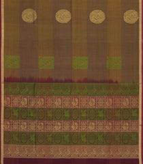 Dark Beige Handloom Village Cotton Saree With Buttas-VC1652