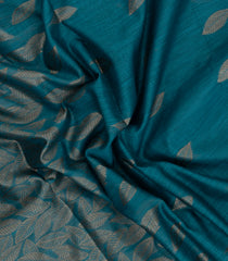 Cyan Woven Art Linen Saree With Leafy Motifs-BL5643