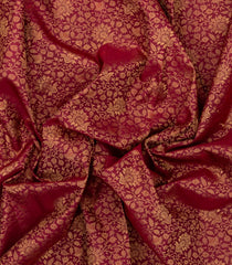 Maroon Handloom Kanchipuram Silk Saree With Floral Vine Motifs-KA14767