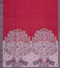 Crimson Printed Synthetic Tussar Silk Saree With Contrast Temple Border-SY0115